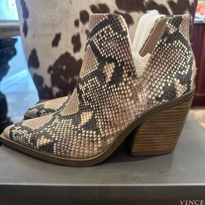 NEW Vince Camuto Snake Print Ankle Booties - Brown and Black